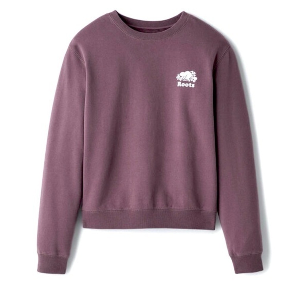 Roots Women's Classic Logo Plum Purple Crew Neck Sweater Sweatshirt
